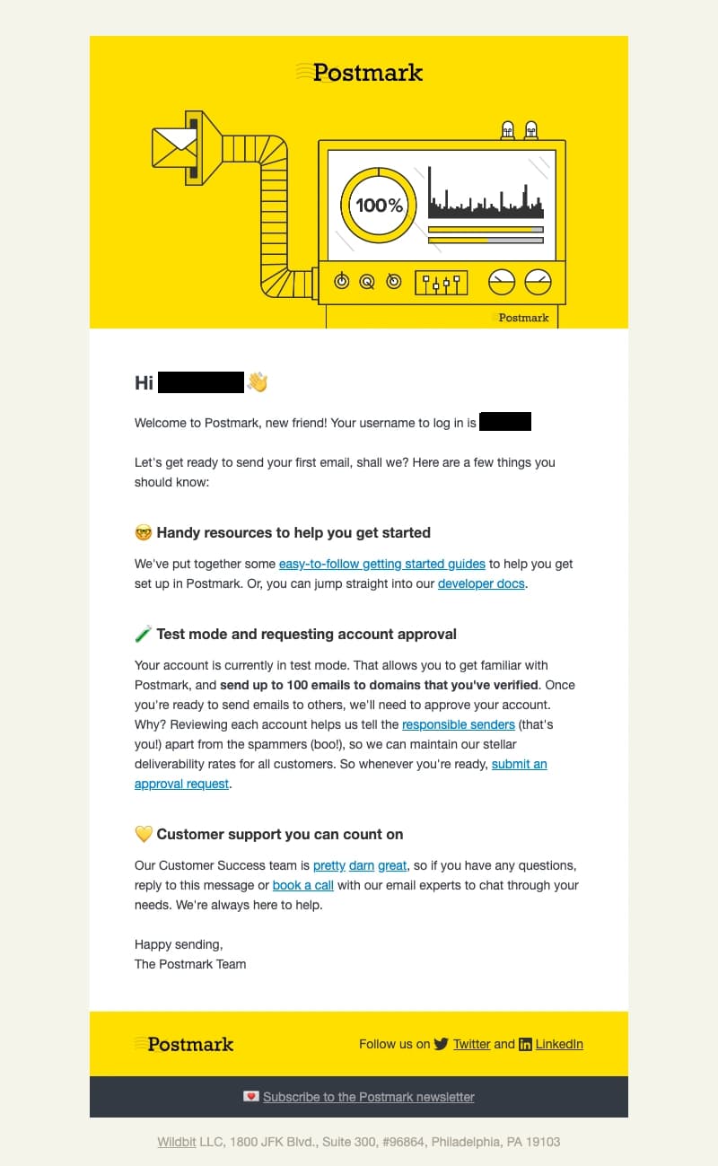 Postmark onboarding email