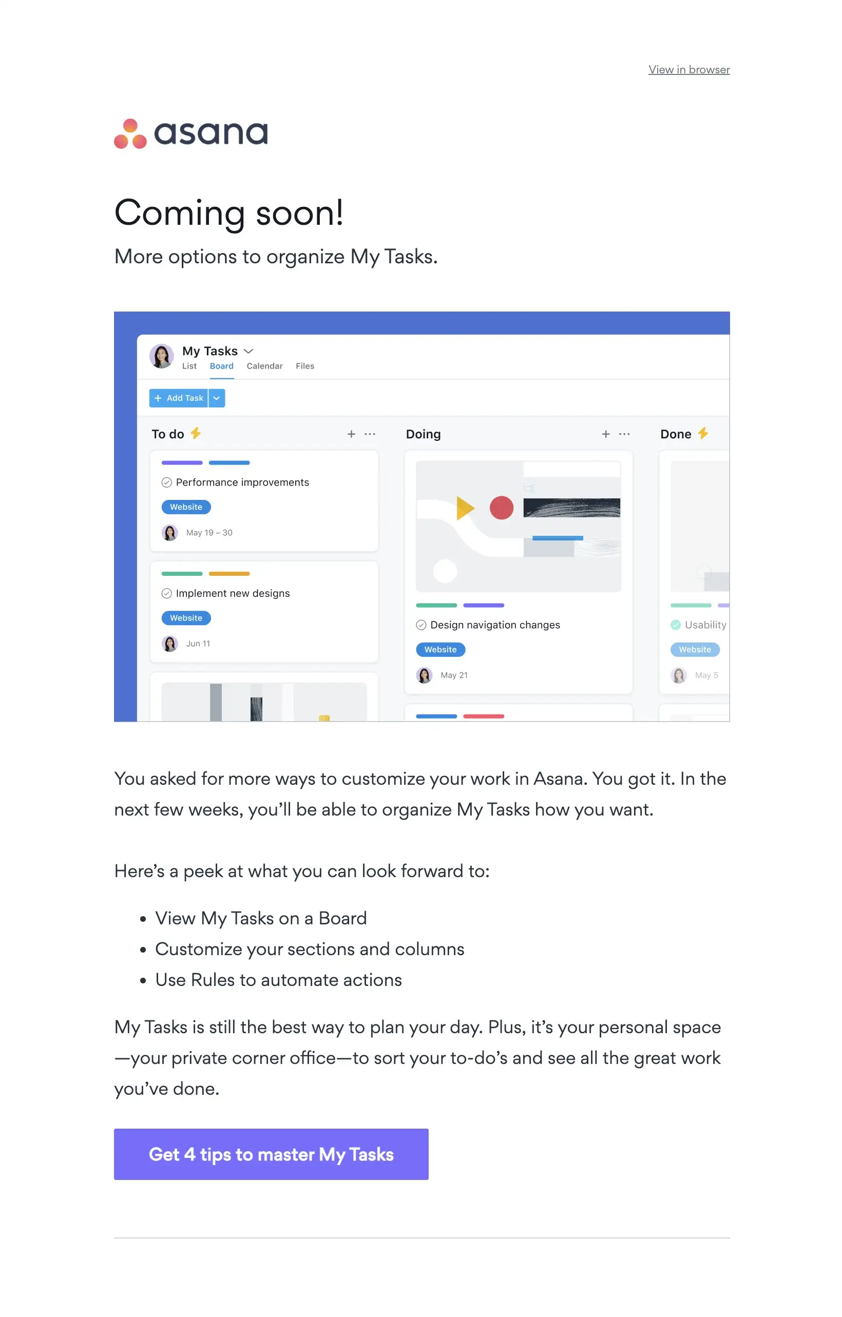 Asana email newsletter