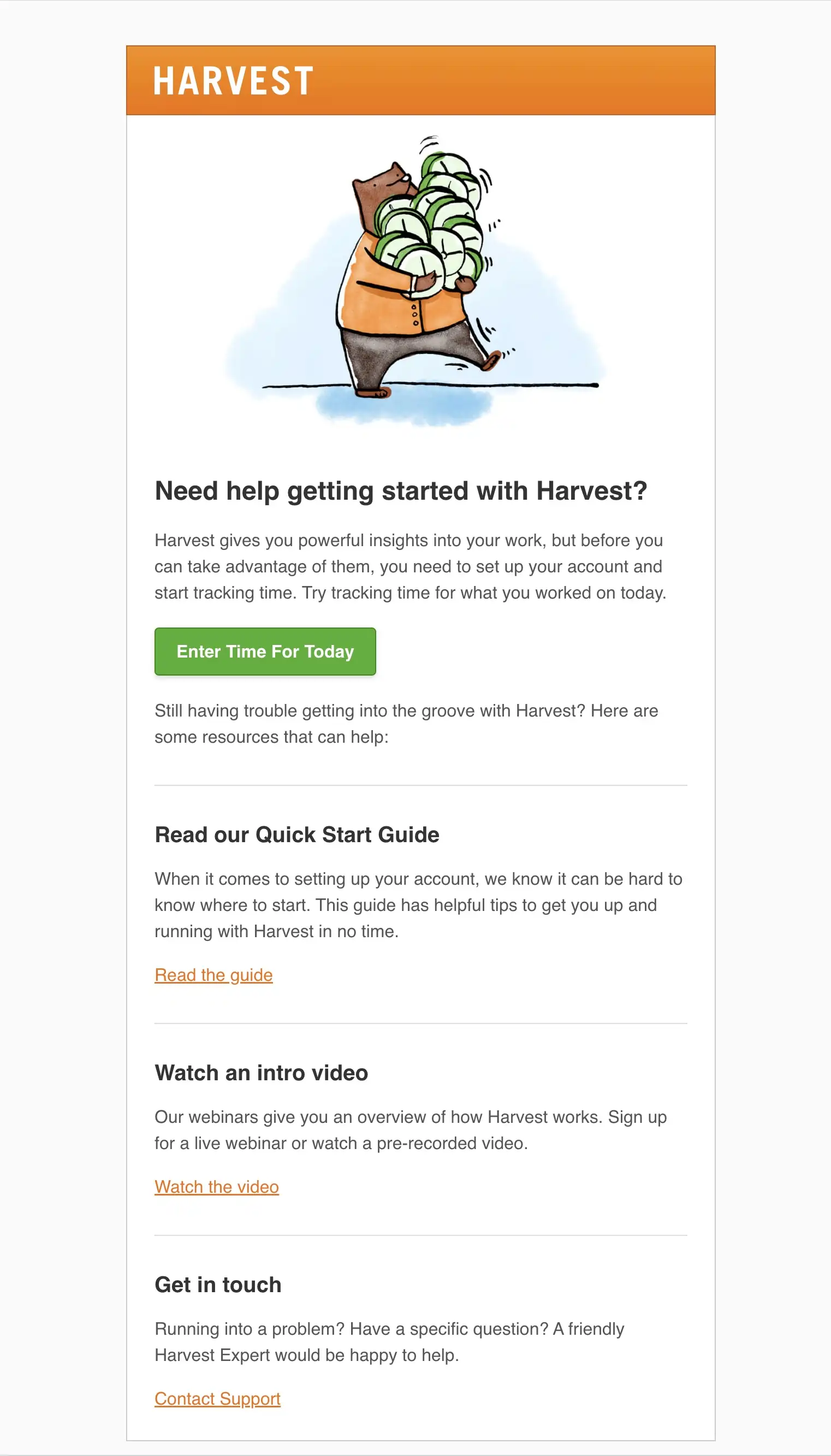 Harvest onboarding email