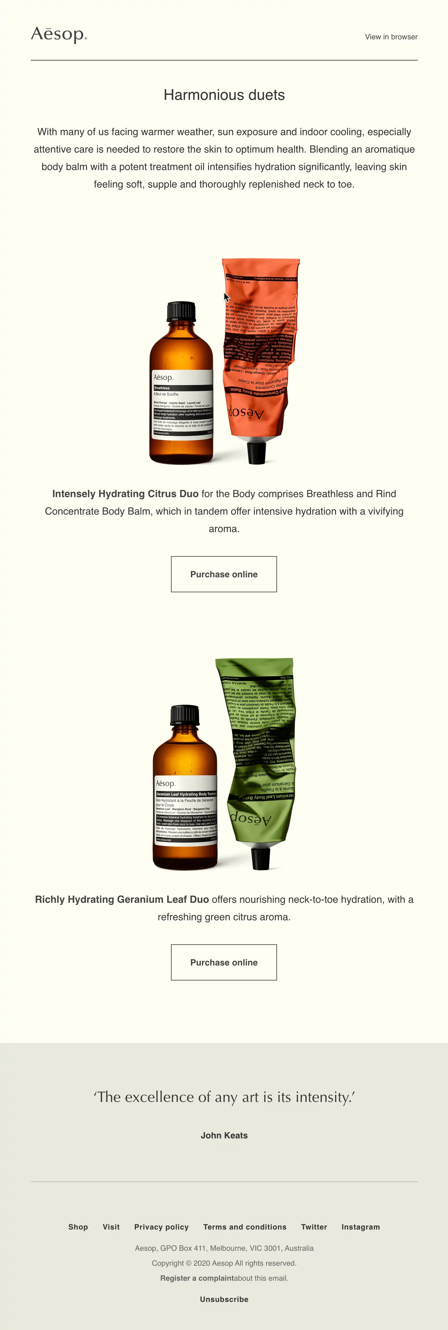 Aesop email marketing