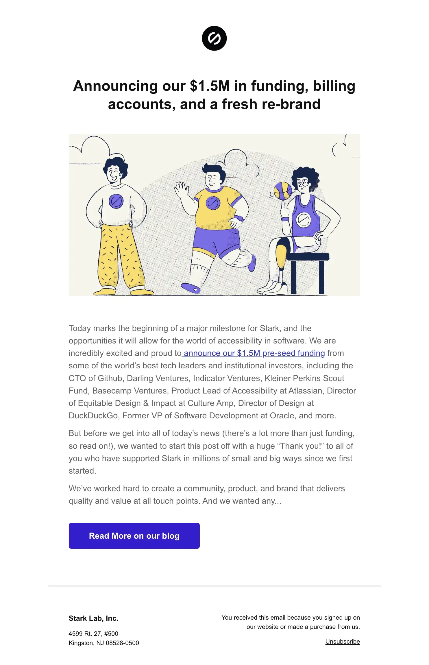 Stark funding announcement email