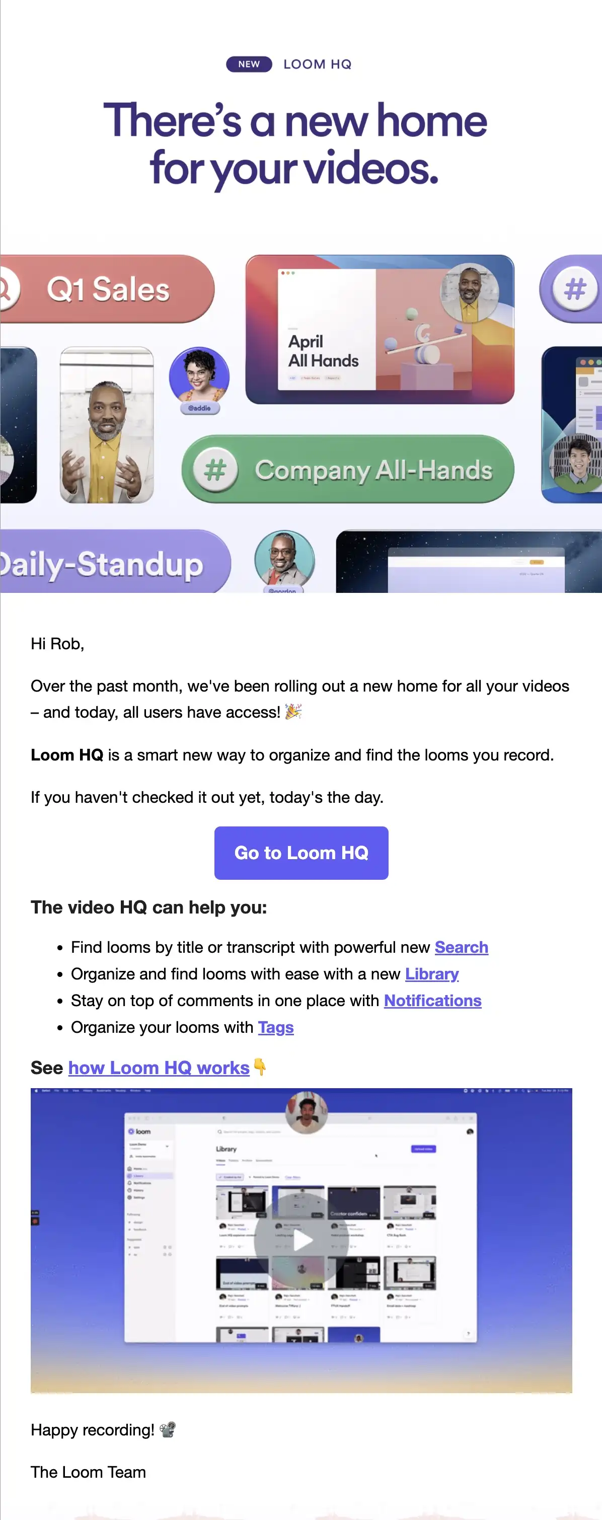 Loom new feature email