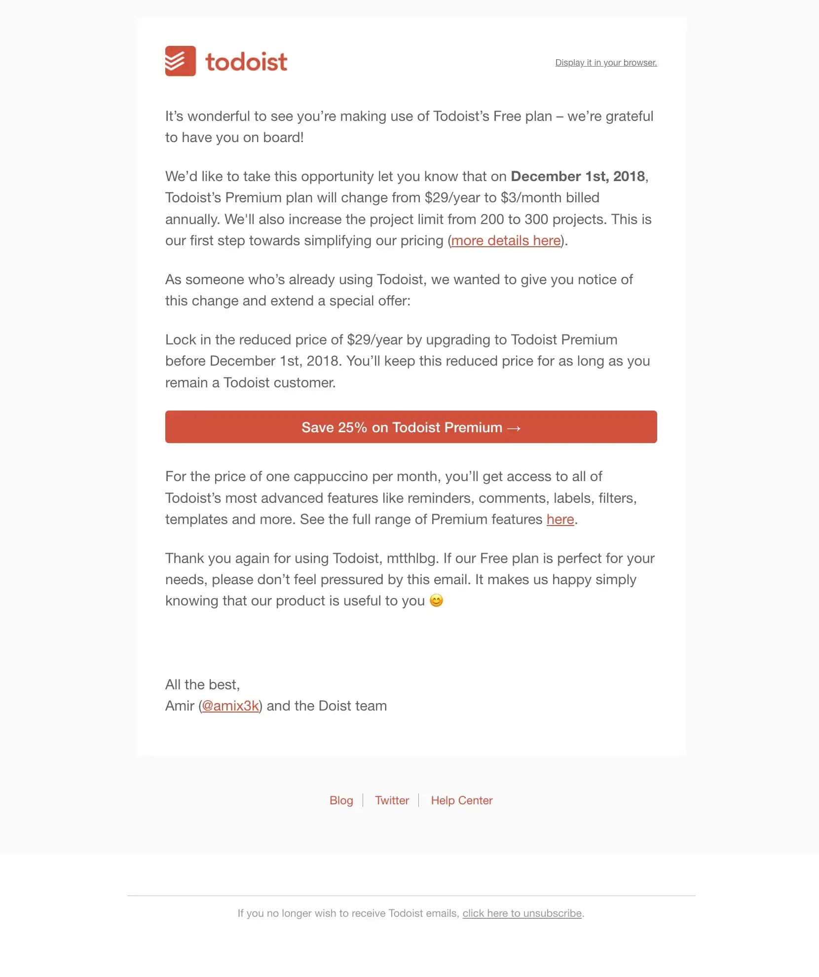 Todoist discount email