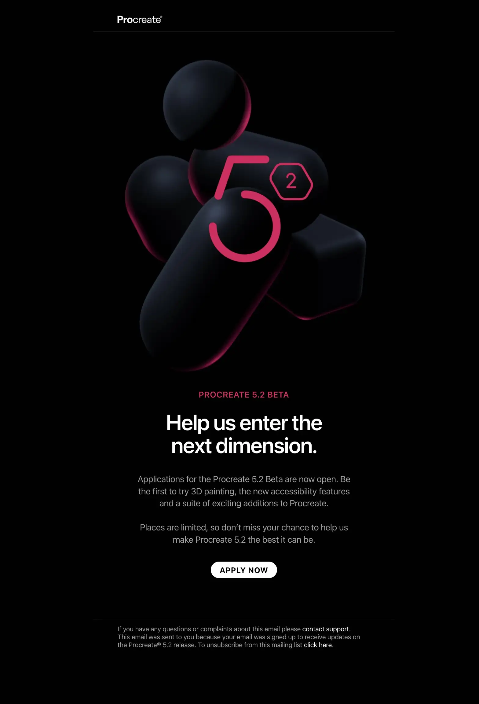 Procreate announcement email