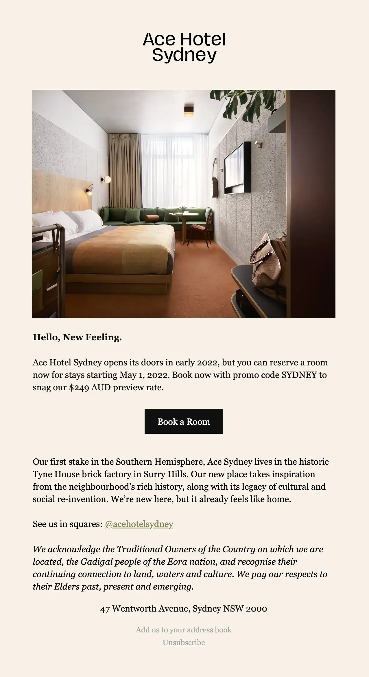 Ace Hotel email marketing