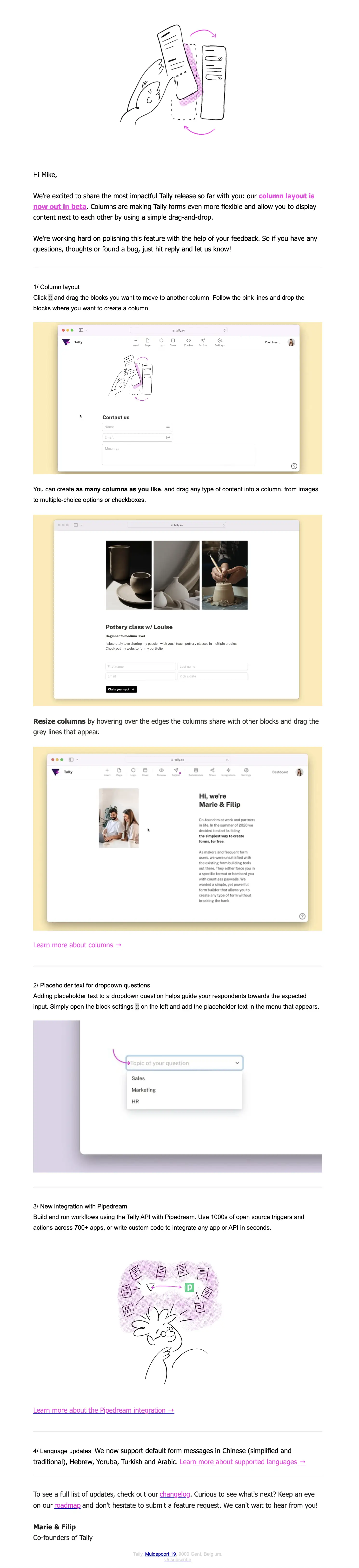 Tally email newsletter