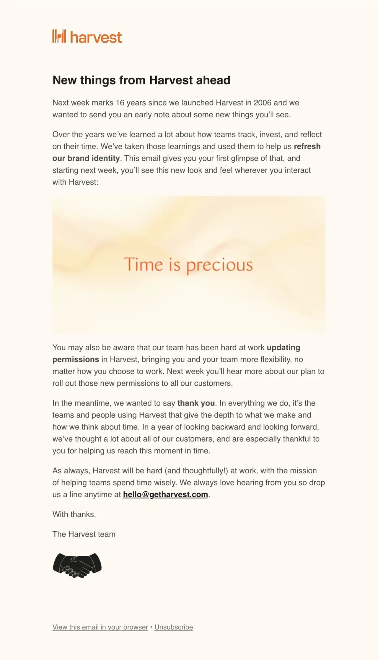 Harvest email newsletter