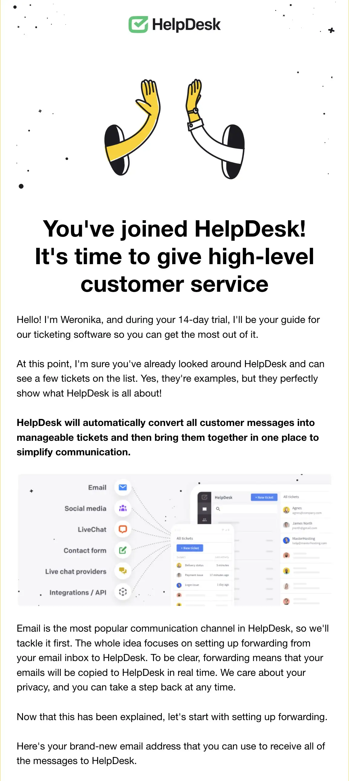 HelpDesk onboarding email