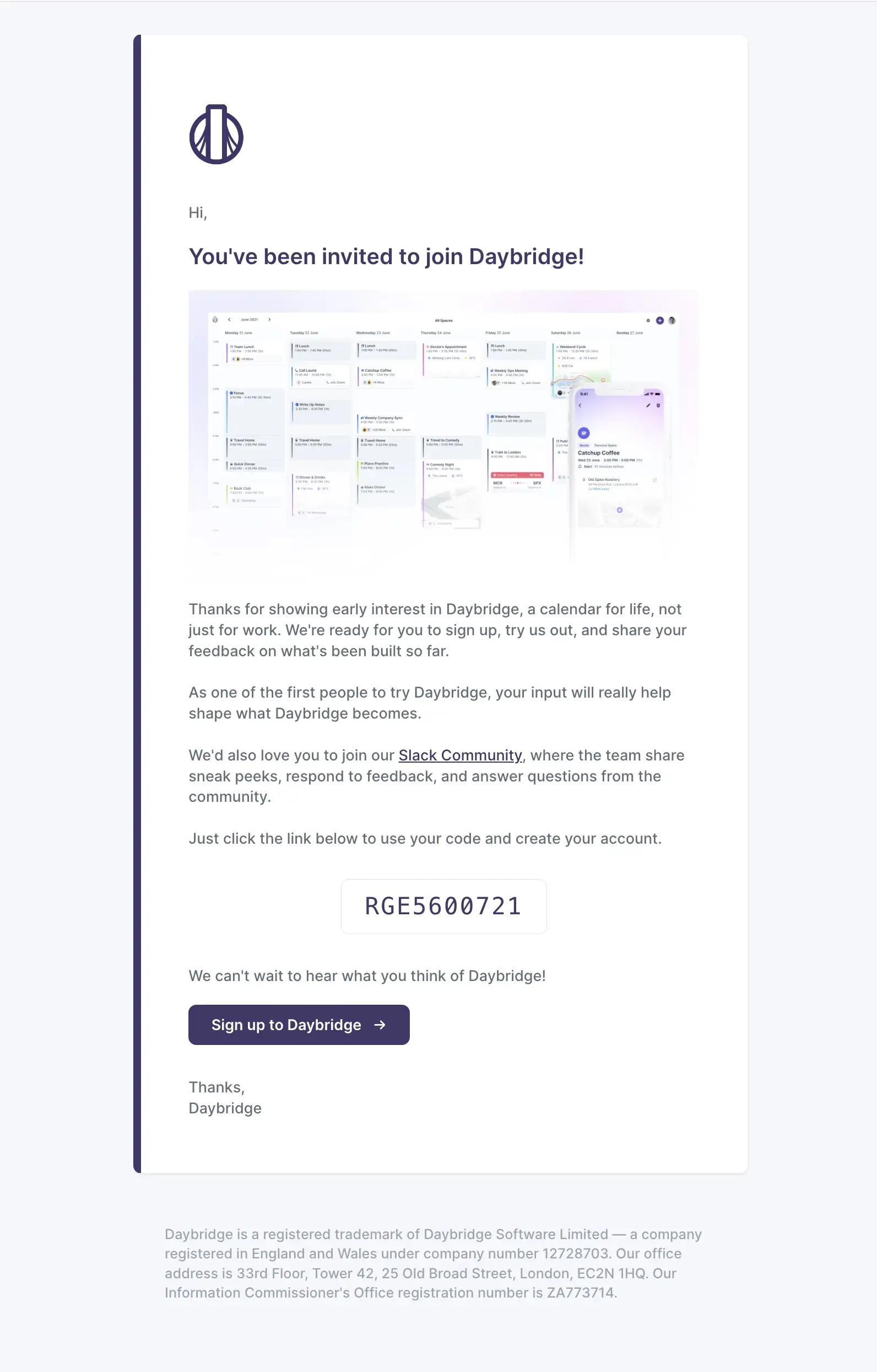 Daybridge invite email