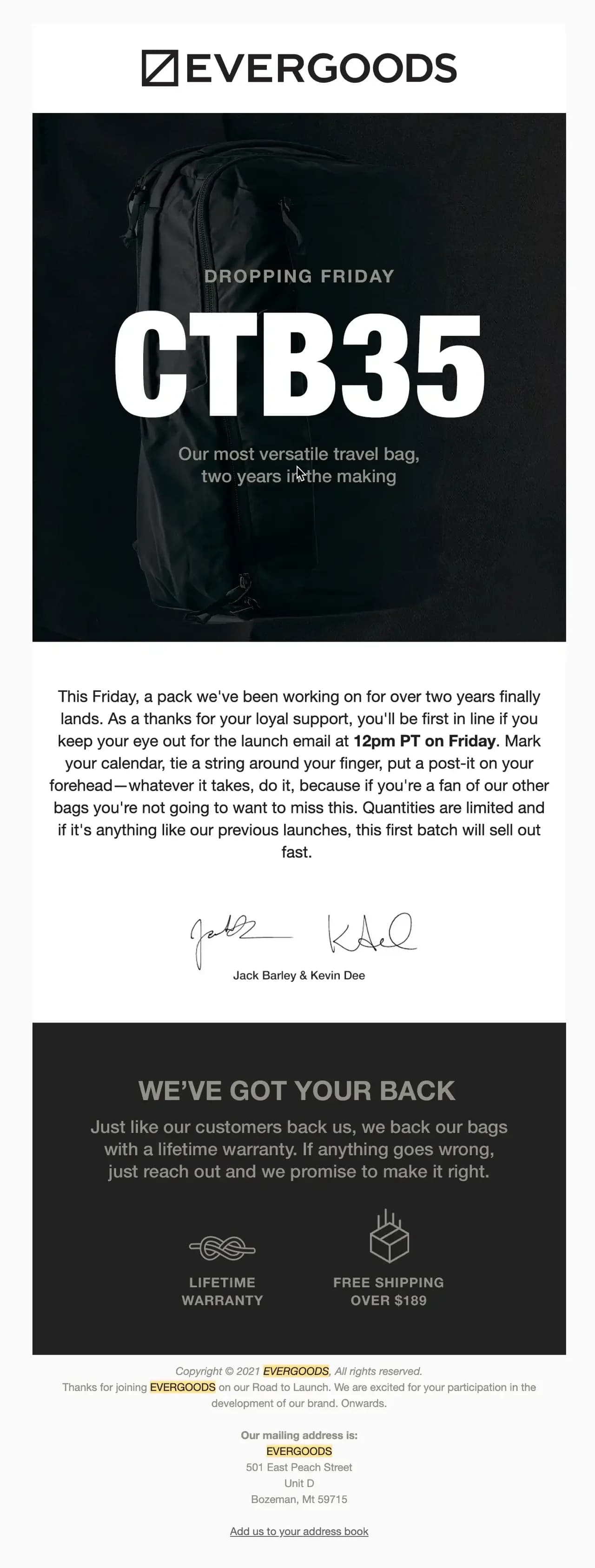 Evergoods product launch email