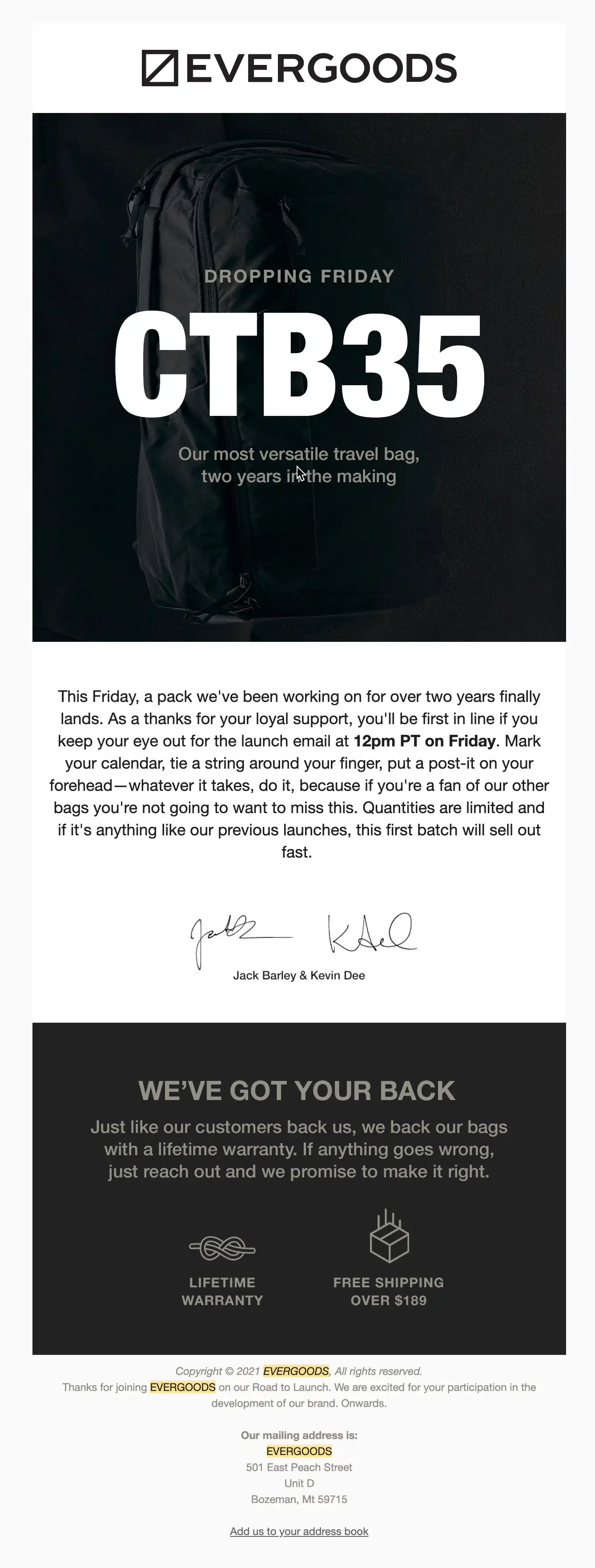 Evergoods product launch email