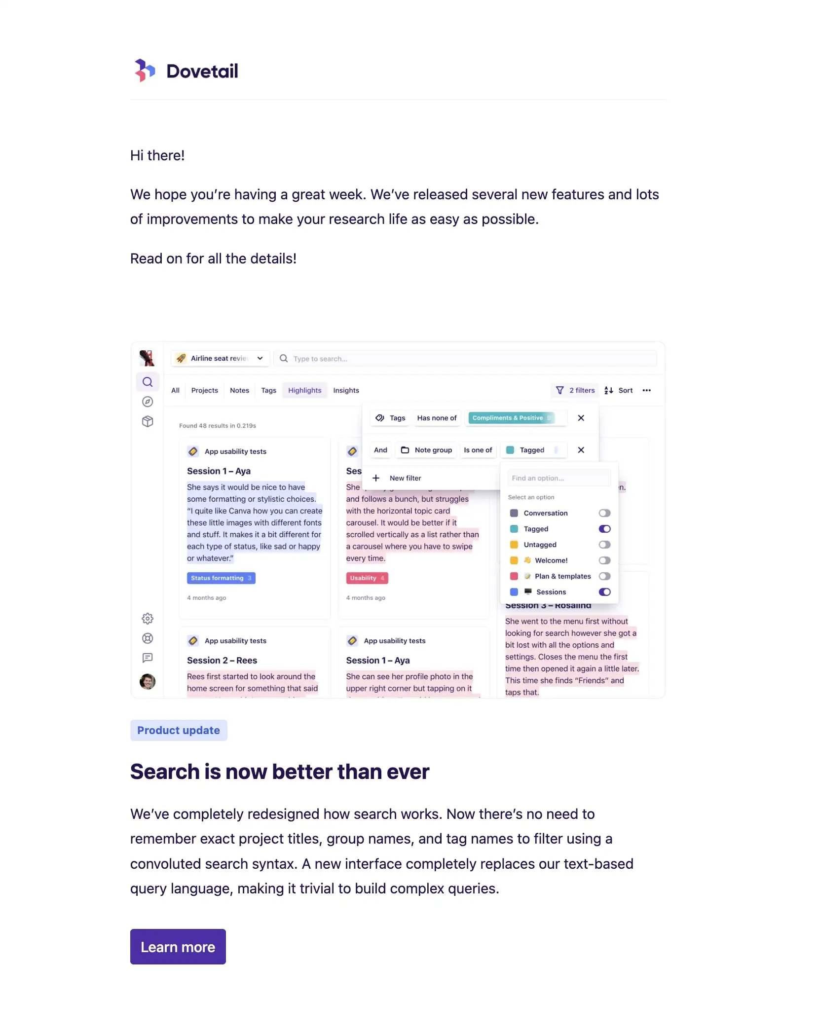 Dovetail feature update