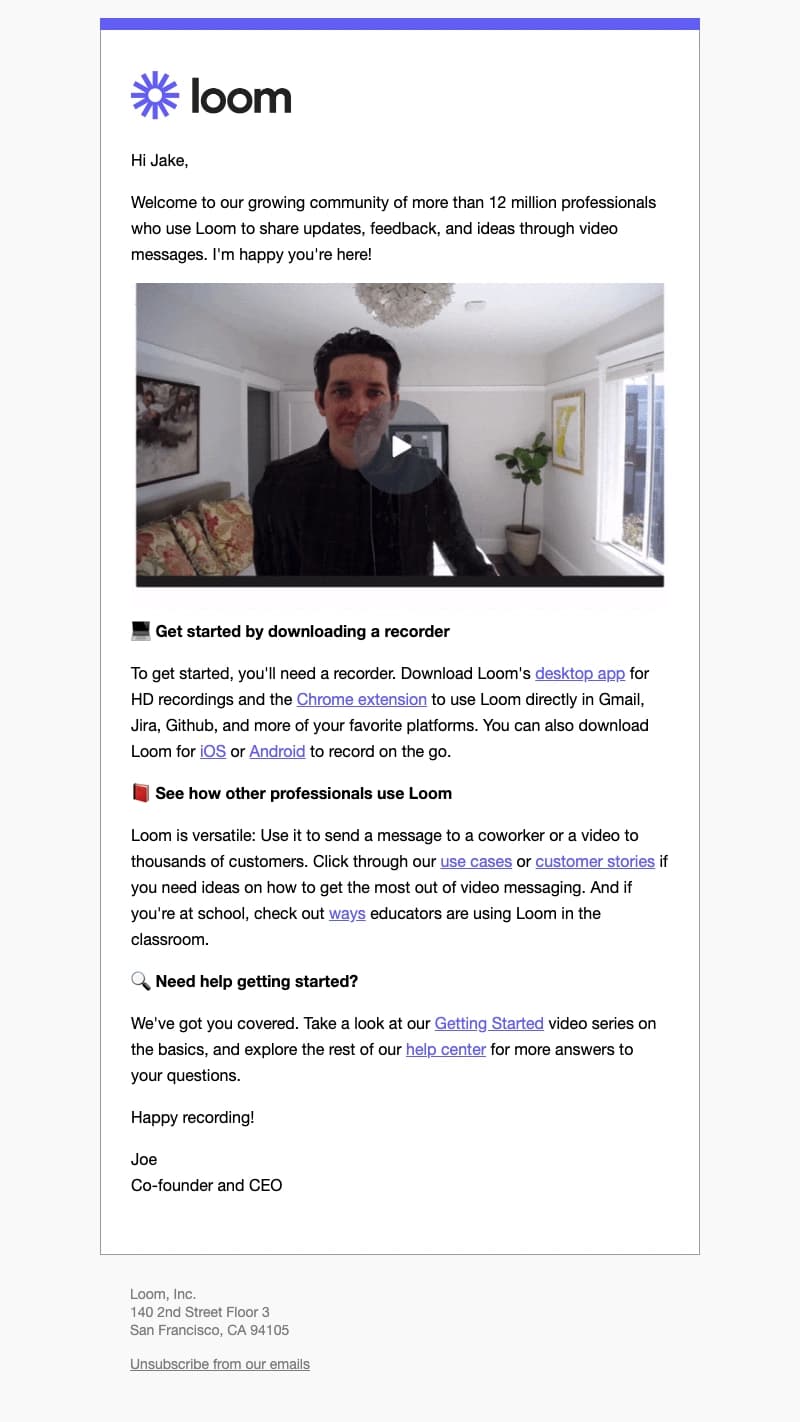 Loom onboarding email