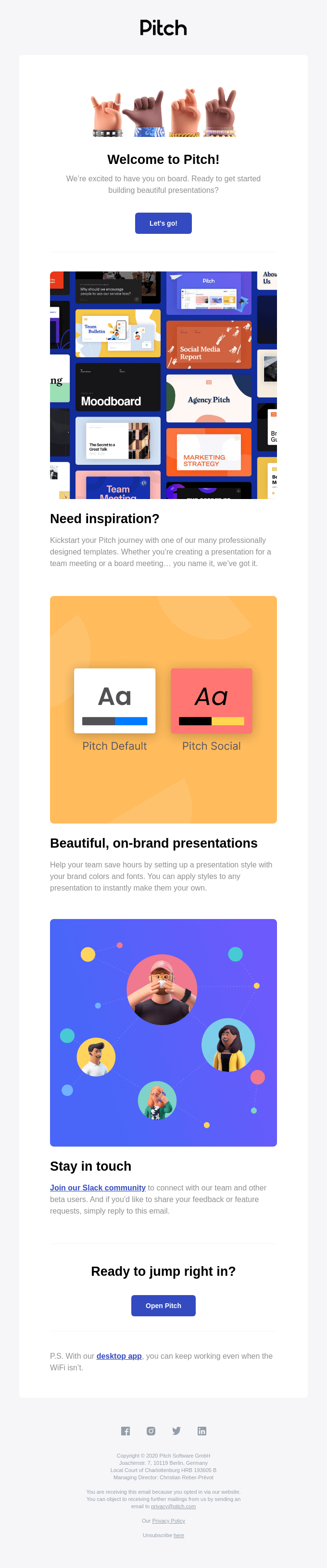 Pitch onboarding email