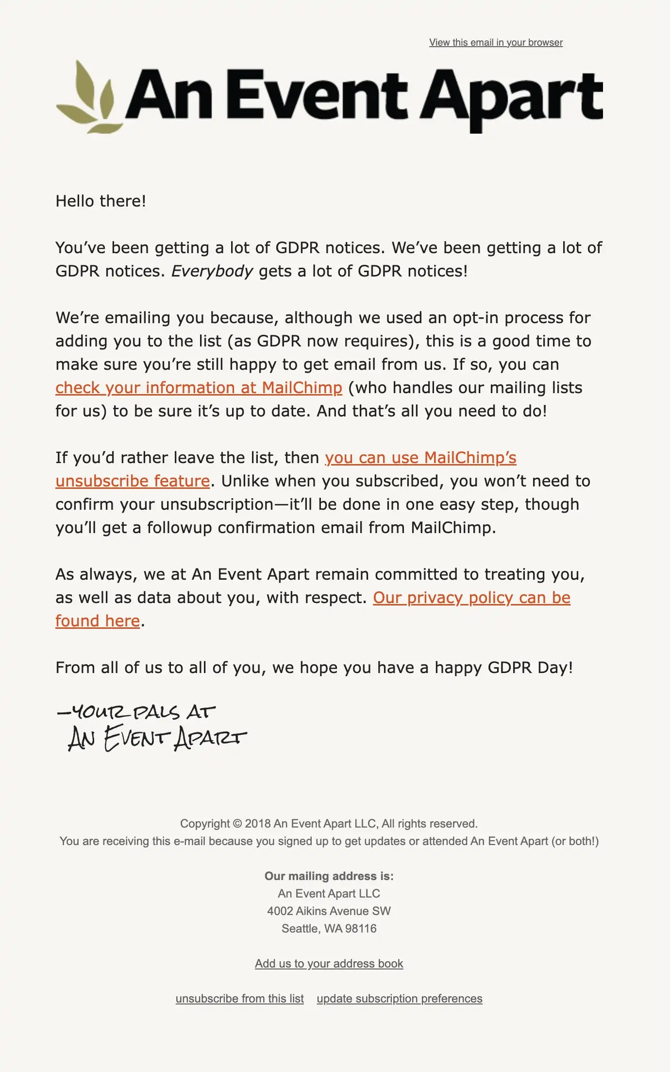A list apart email