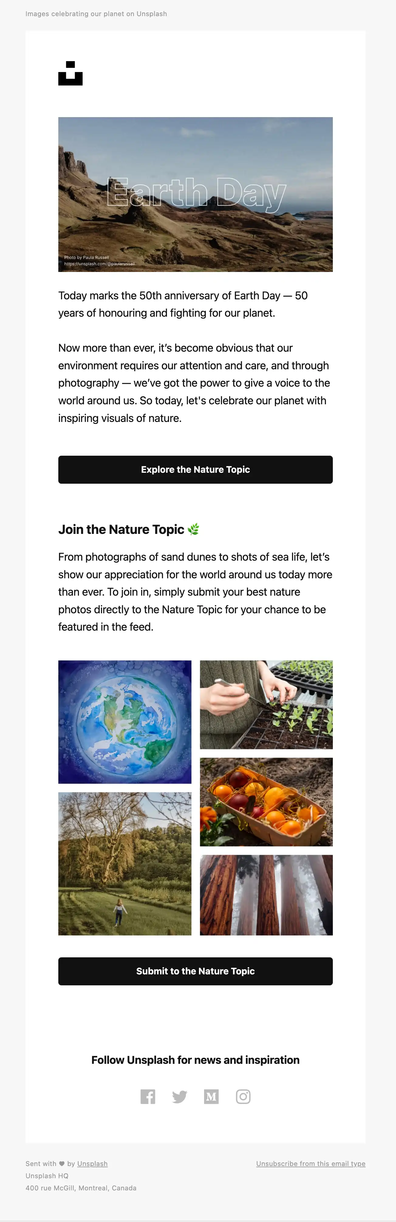 Unsplash newsletter