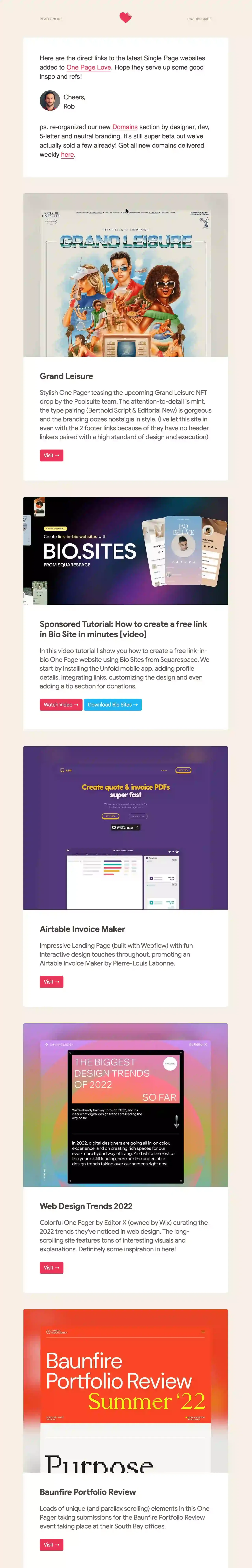 Onepagelove newsletter