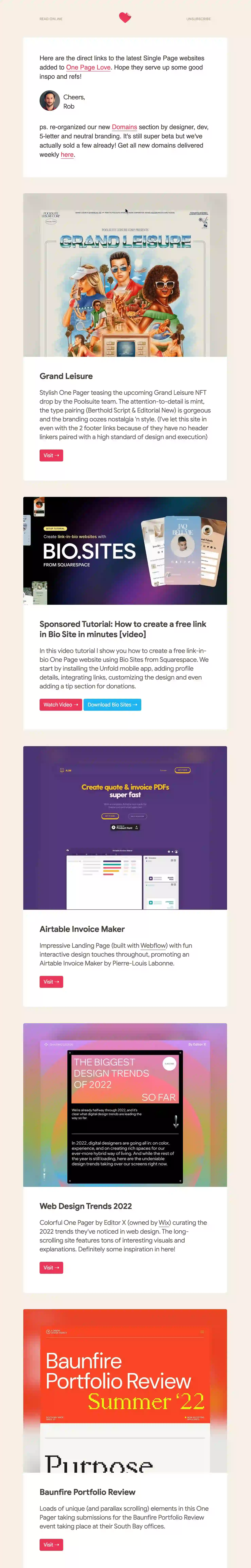 Onepagelove newsletter
