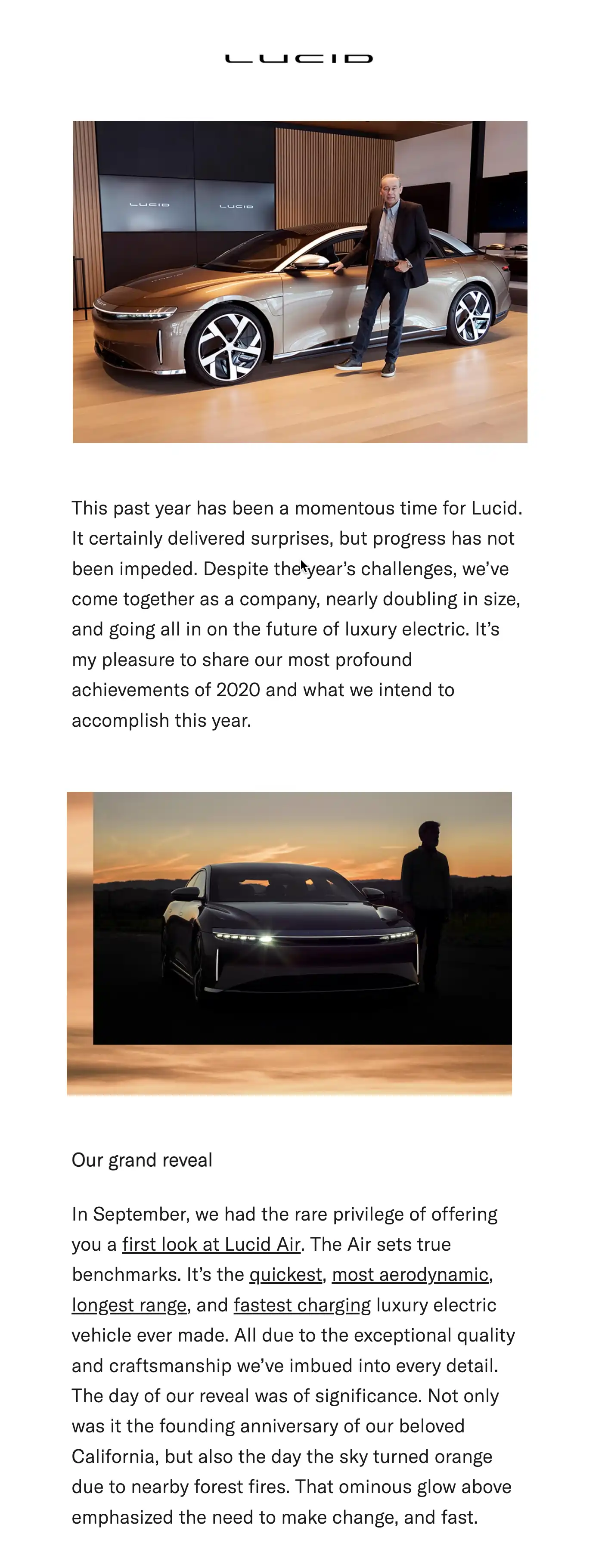 Lucid Motors newsletter