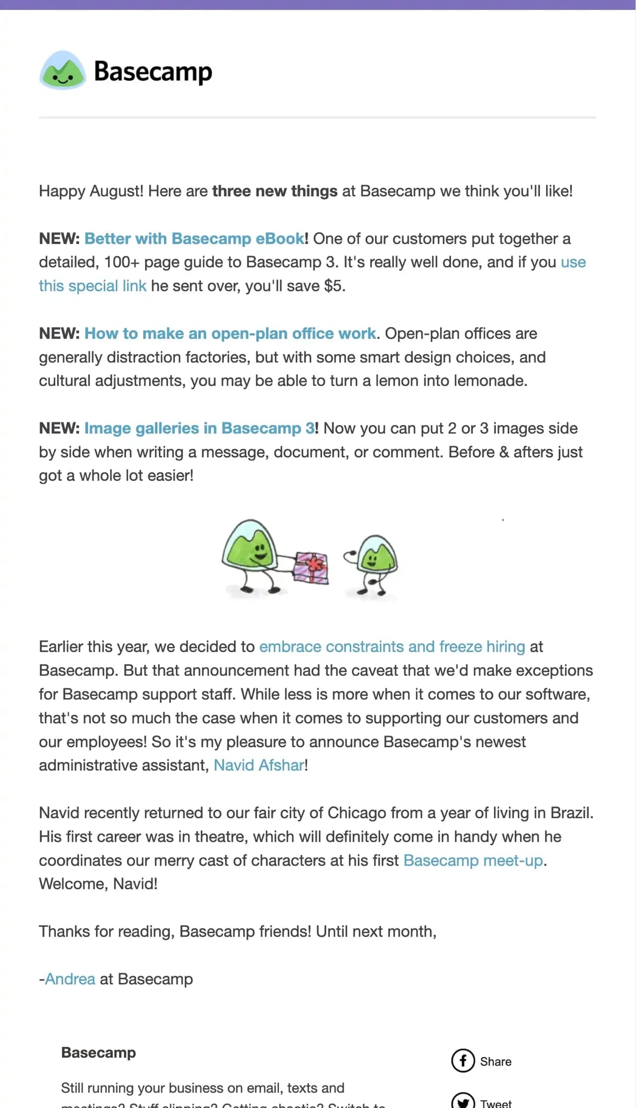 Basecamp email newsletter