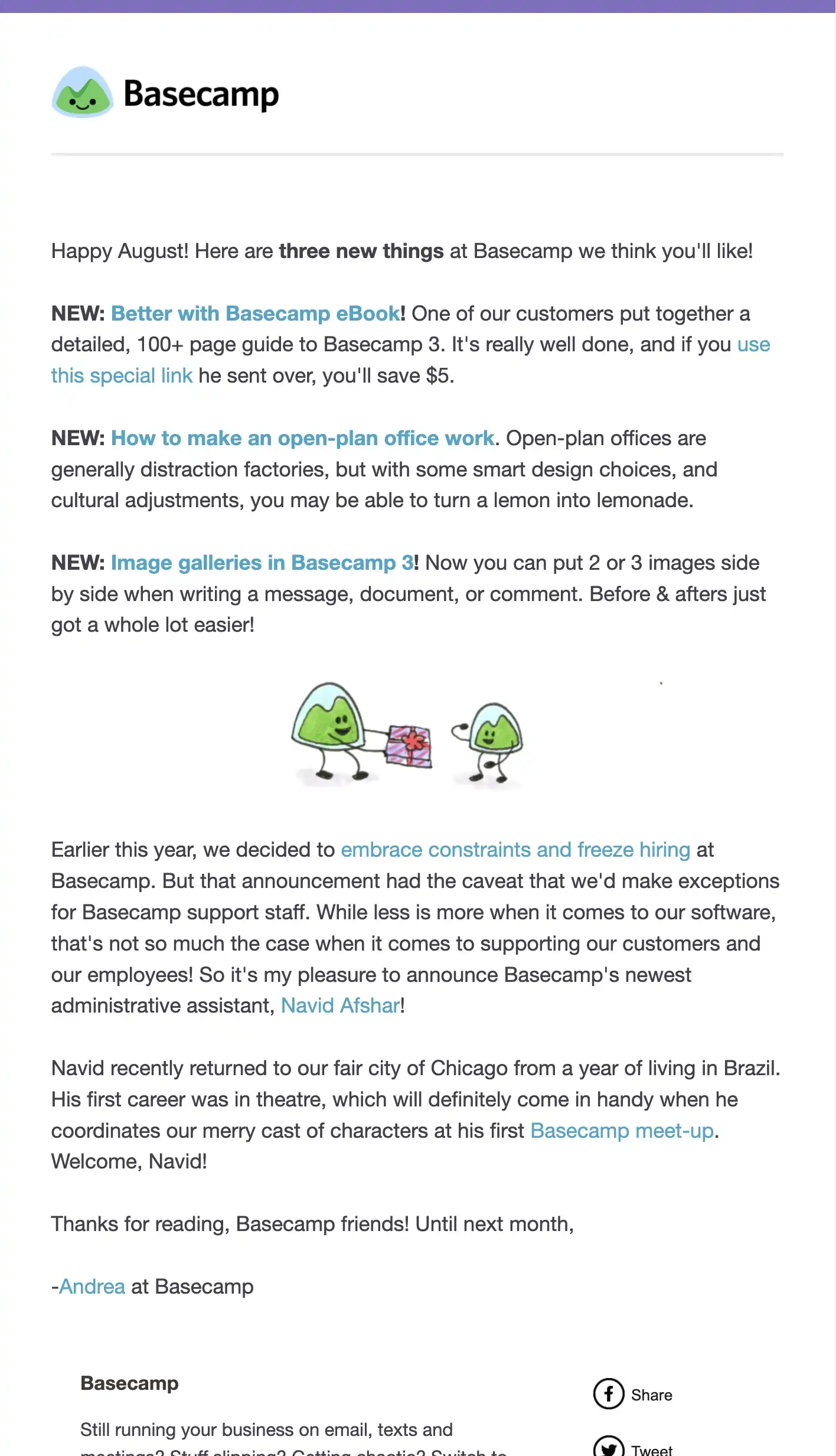 Basecamp email newsletter
