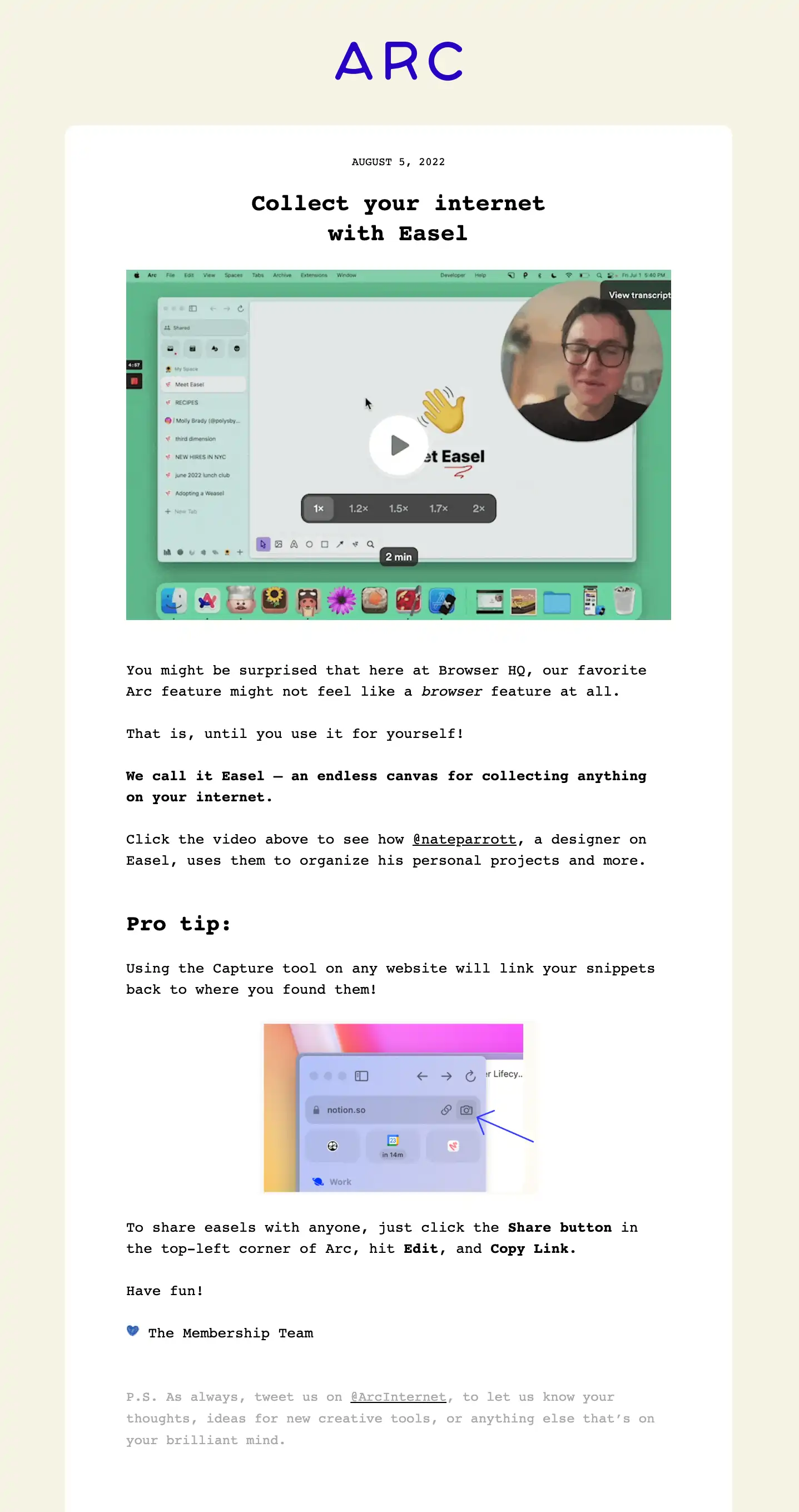 Arc onboarding email