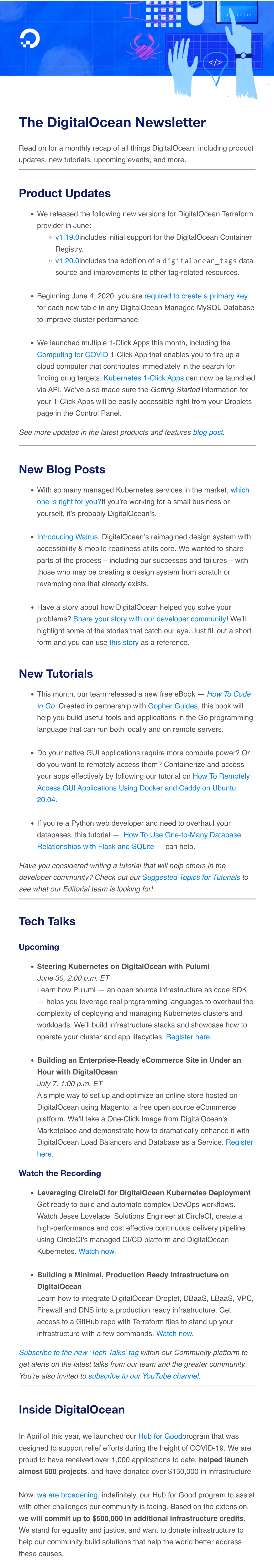 Digital Ocean email newsletter