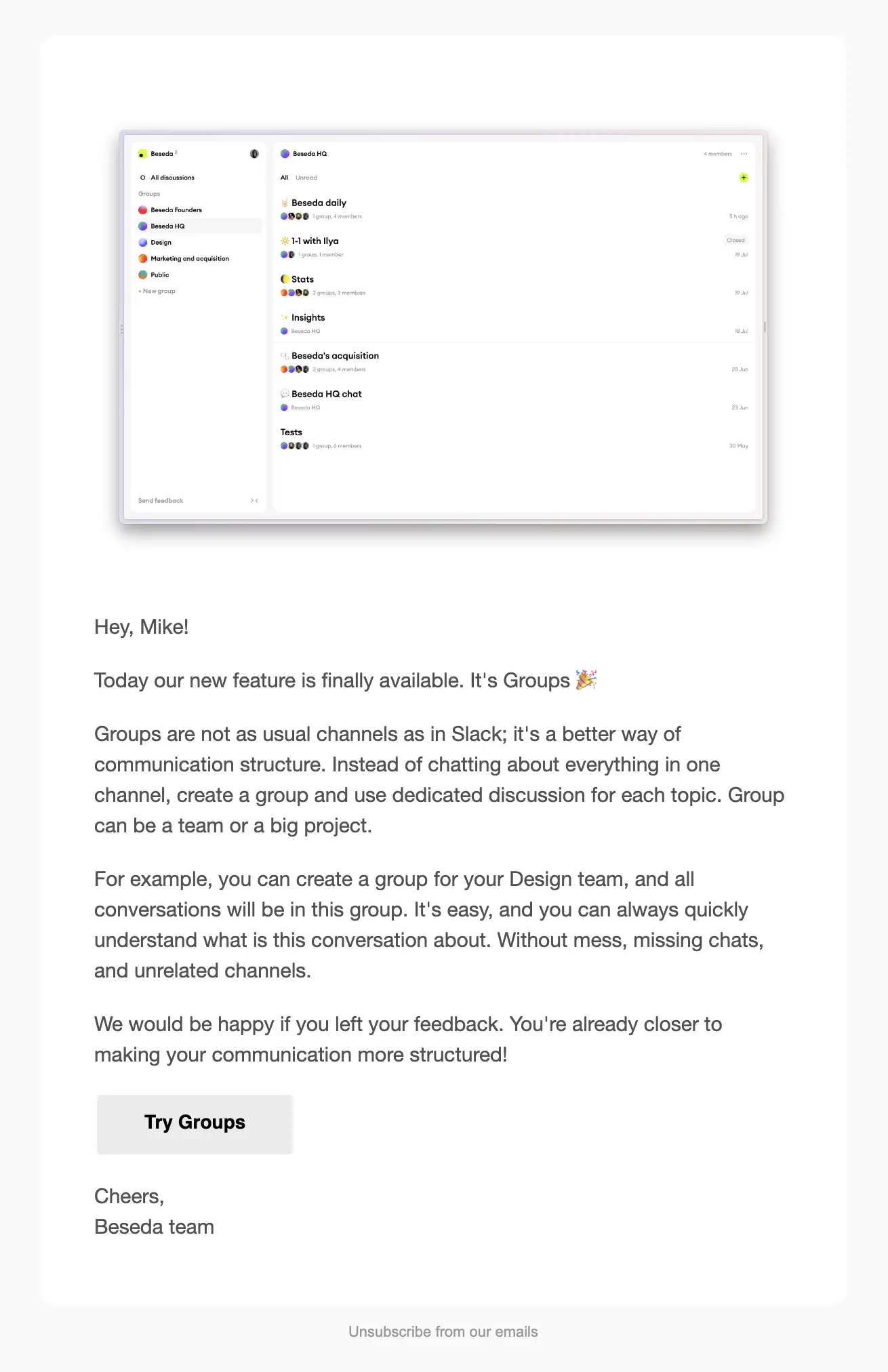 Beseda feature update