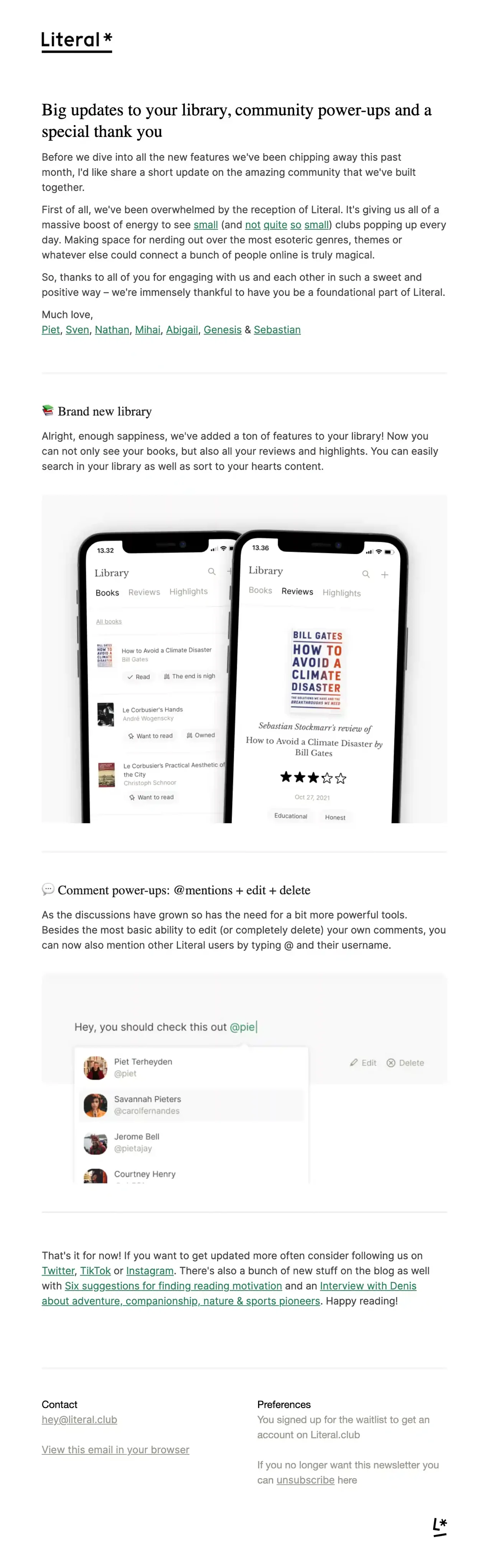 Literal email newsletter