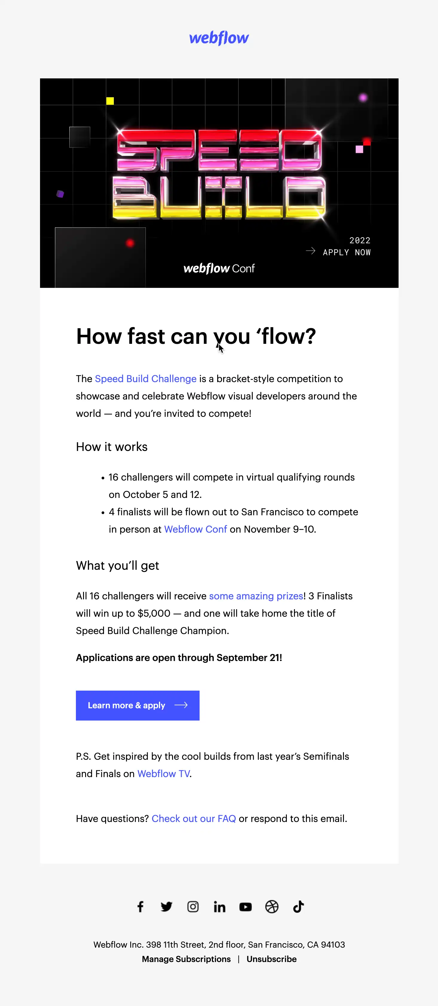 Webflow contest email