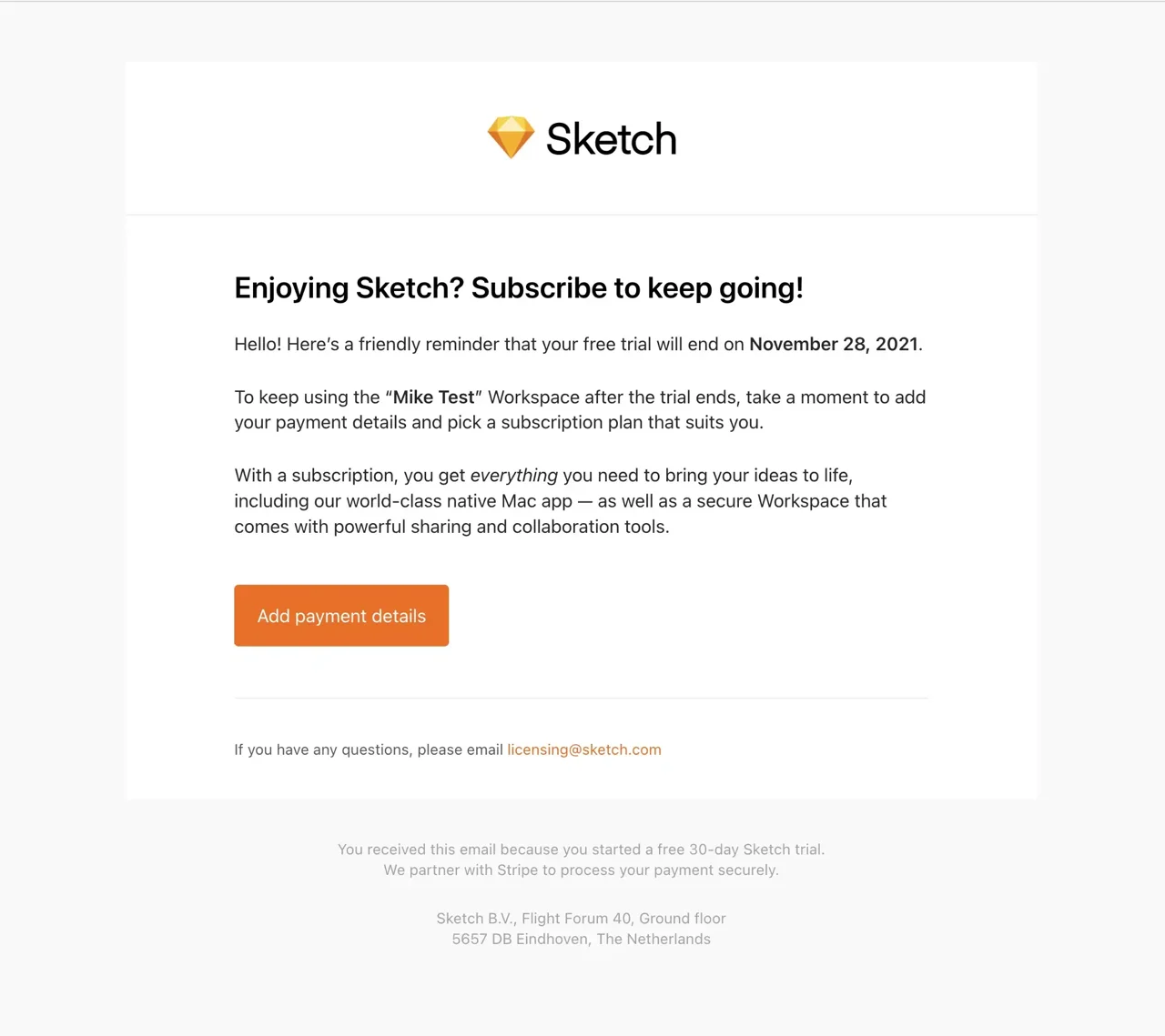 Sketch trial conversion email