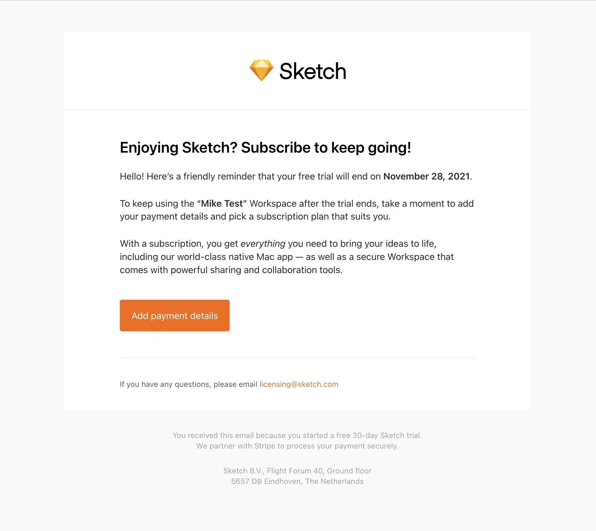Sketch trial conversion email